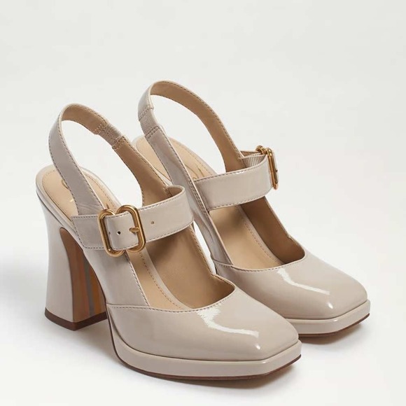 Sam Edelman Shoes - Sam Edelman Jildie Slingback Mary Jane Pump 7M Heels Linen Patent Square Toe